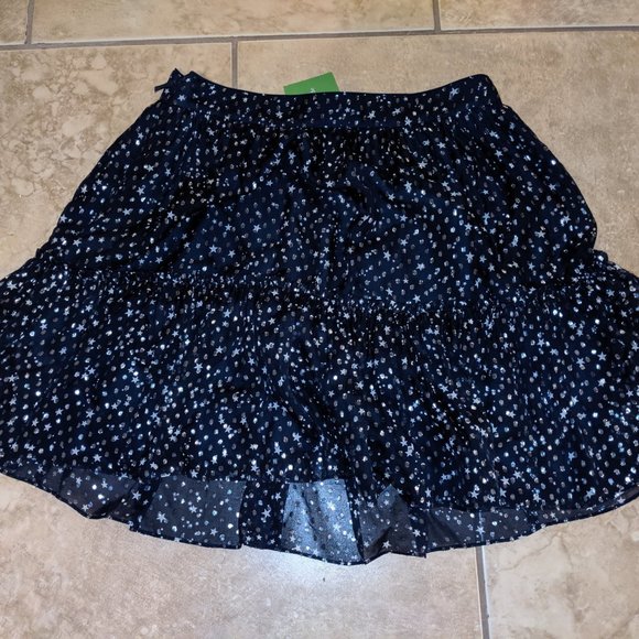 Kate Spade Night Sky Ruffle Shiny Mini Skirt Navy - Picture 4 of 8